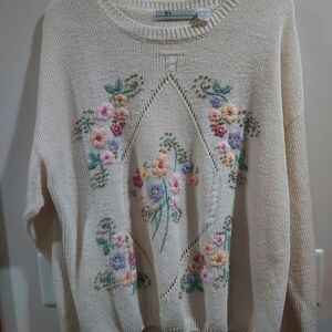 Floral Embroidered Cream Sweater